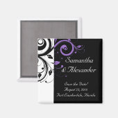 紫の渦巻きアクセントを持つ白黒 マグネット (正面/裏面)