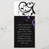 紫の渦巻きアクセントを持つ白黒 メニュー (裏面)