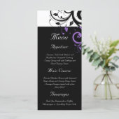 紫の渦巻きアクセントを持つ白黒 メニュー (スタンド正面)