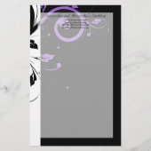 紫の渦巻きアクセントを持つ白黒 便箋 (正面)