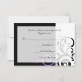 紫の渦巻きアクセントを持つ白黒 出欠カード (裏面)