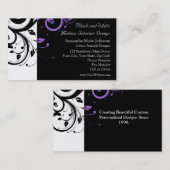 紫の渦巻きアクセントを持つ白黒 名刺 (正面/裏面)