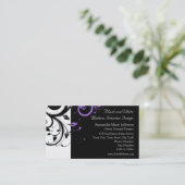 紫の渦巻きアクセントを持つ白黒 名刺 (スタンド正面)