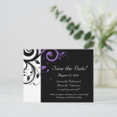 紫の渦巻きアクセントを持つ白黒 案内ポストカード (スタンド正面)