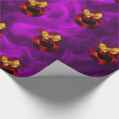 紫の渦巻きクリスマスに赤いバウツ ラッピングペーパー (コーナー)