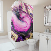 紫の渦巻き大理石とグリッター金ゴールド シャワーカーテン (インサイチュ)