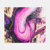 紫の渦巻き大理石とグリッター金ゴールド フリースブランケット (正面(横))