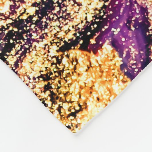 紫の渦巻き大理石とグリッター金ゴールド フリースブランケット (角)