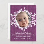 紫の渦巻素朴きベビー発表 案内状 (正面/裏面)