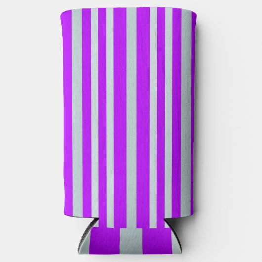 紫の灰色がかった灰色のストライプ緑のかわいらし線 スリム缶クーラー (正面)