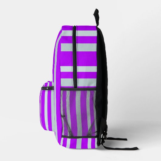 紫の灰色がかった灰色のストライプ緑のかわいらし線 プリントバックパック (右)