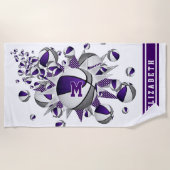 紫の灰色のバスケットは女の子をモノグラムの主演 ビーチタオル (正面)