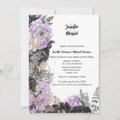 紫の灰色のバラ蝶シックなエレガントな結婚式 招待状 (正面)