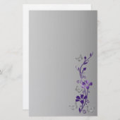 紫の灰色のフローラの結婚文房具 便箋 (正面/裏面)