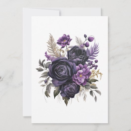紫の灰色のフローラ2は一つの聖書結婚になる 招待状 (裏面)