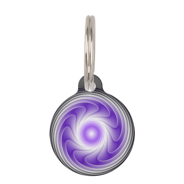 紫の灰色の3D渦巻き抽象芸術フラクモダンタルアート ペット　ネームタグ (正面)