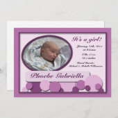 紫の点々のあるおもしろい誕生のお知らせ 案内状 (正面/裏面)