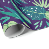 紫の熱帯の緑の葉柄の盛り合わせ ラッピングペーパー (ロールコーナー)