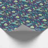 紫の熱帯の緑の葉柄の盛り合わせ ラッピングペーパー (角)