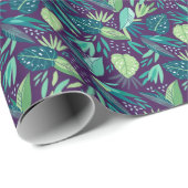 紫の熱帯の緑の葉柄の盛り合わせ ラッピングペーパー (ロールコーナー)