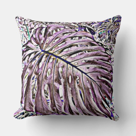 紫の熱帯葉のモンステラ クッション (正面)