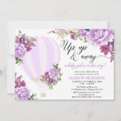 紫の熱気球のフローラ女の子の赤ちゃんシャワー 招待状 (正面)