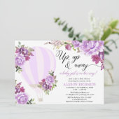 紫の熱気球のフローラ女の子の赤ちゃんシャワー 招待状 (スタンド正面)