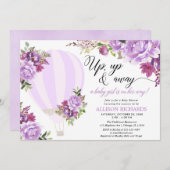 紫の熱気球のフローラ女の子の赤ちゃんシャワー 招待状 (正面/裏面)