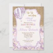 紫の熱気球の女の子の赤ちゃんシャワー 招待状 (正面)