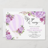 紫の熱気球フローラの誕生パーティー 招待状 (正面)