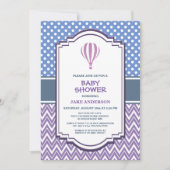 紫の熱気球ベビーシャワー 招待状 (正面)