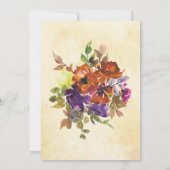 紫の燃えたオレンジ色のフローラ結婚クリスチャン 招待状 (裏面)