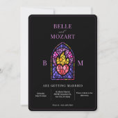 紫の燃焼ハートステンドグラス結婚アート 招待状 (正面)