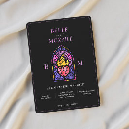 紫の燃焼ハートステンドグラス結婚アート 招待状