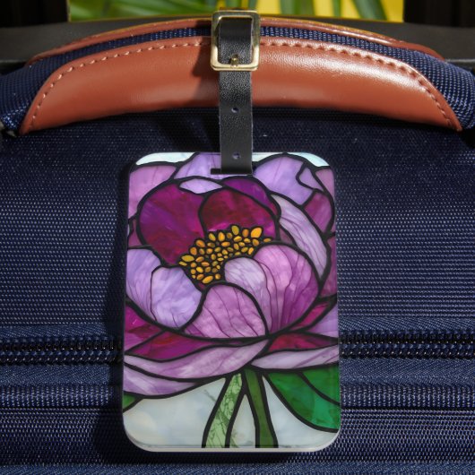 紫の牡丹が染まった ラゲッジタグ (正面インサイチュ2)