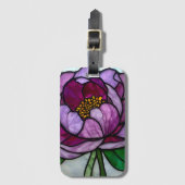 紫の牡丹が染まった ラゲッジタグ (正面縦)