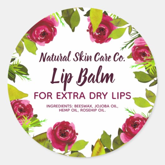 紫の牡丹と葉の唇弁のラベル ラウンドシール (正面)