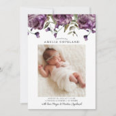 紫の牡丹ベビー写真誕生のお知らせ 案内状 (正面)