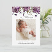 紫の牡丹ベビー写真誕生のお知らせ 案内状 (スタンド正面)