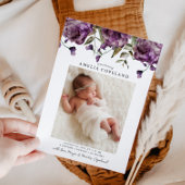 紫の牡丹ベビー写真誕生のお知らせ 案内状