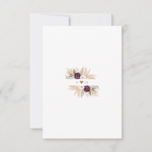 紫の牡丹ホワイトオーキッドパンパスグラス結婚ズ セーブザデート (裏面)