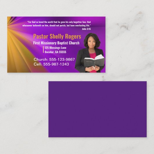紫の牧師またはデーコンのフォト教会の名刺 名刺 (正面/裏面)
