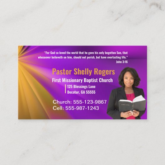 紫の牧師またはデーコンのフォト教会の名刺 名刺 (正面)