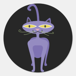 紫の猫のステッカー ラウンドシール