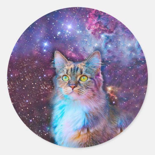 紫の猫の宇宙 ラウンドシール (正面)