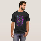紫の猫のDJ、ヘッドホンとサングラスをかけた子猫 Tシャツ (正面フル)