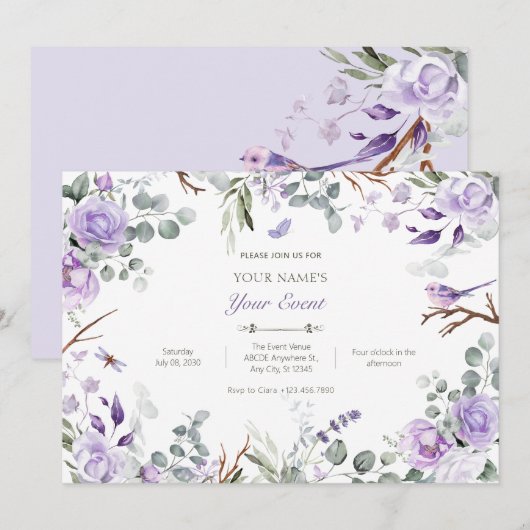 紫の田舎花 招待状 (正面/裏面)