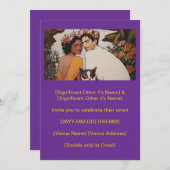 紫の異人種間フローラアートと猫 招待状 (正面/裏面)