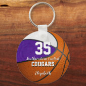 紫の白いガーリーバスケットチームカラー キーホルダー (正面)