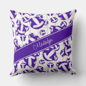 紫の白いガーリーバレーボールのパターン網アクセント クッション (裏面)